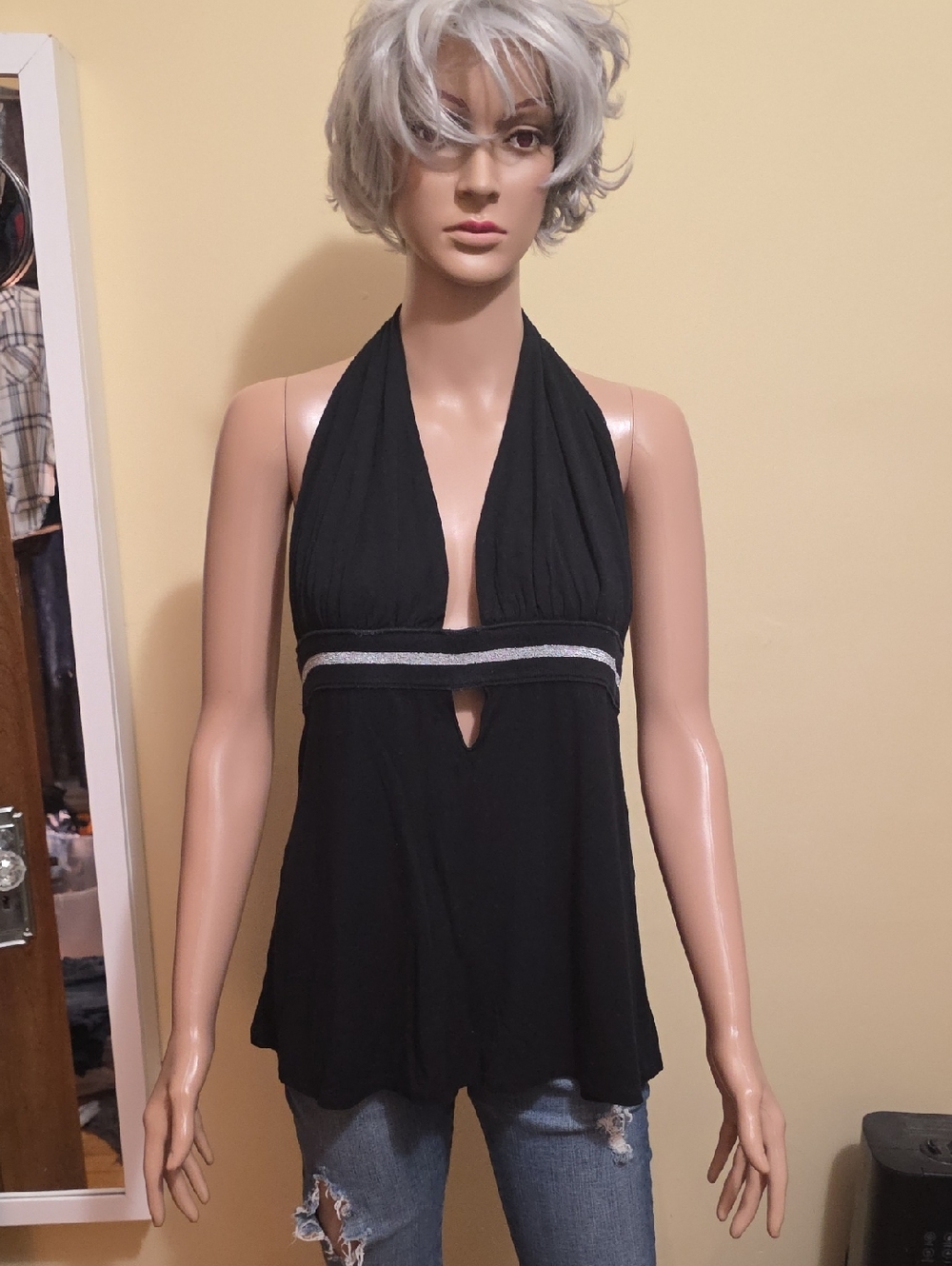 Black Halter Top with Silver Trim